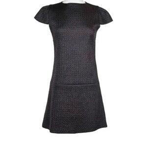 Alice + Olivia Drop Waist Black Herringbone Shift Mini Dress Cocktail Sz 0